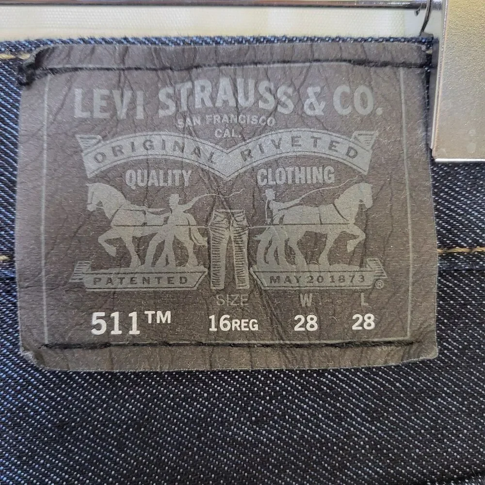 Levi's 511 Slim Fit Jean Straight Leg Girl's 16 (28X28) Dark Wash Blue Denim